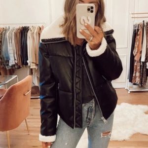 NWT Levis Lamb Touch Black Faux Leather Breanna Sherpa Lined Puffer Jacket | L
